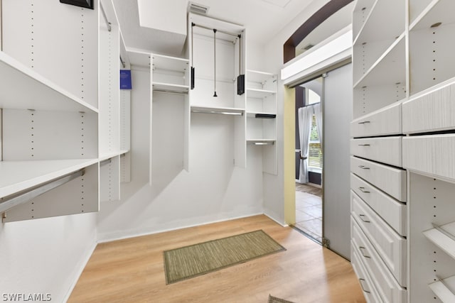 spacious closet with light wood-type flooring