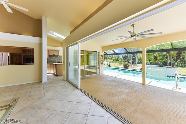 view of pool with ceiling fan