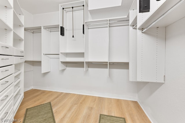 spacious closet featuring light hardwood / wood-style floors