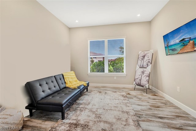 sitting room with wood-type flooring