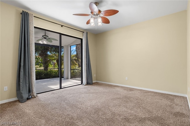 empty room with carpet flooring and ceiling fan