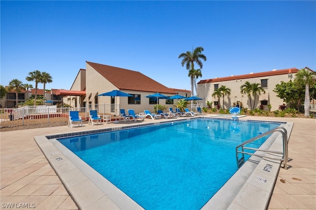 view of swimming pool with a patio