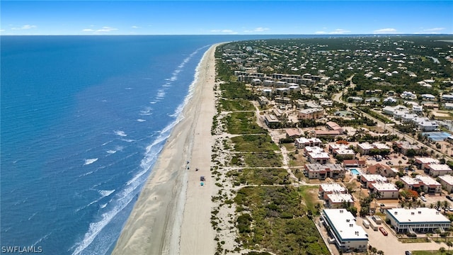 bird's eye view with a view of the beach and a water view