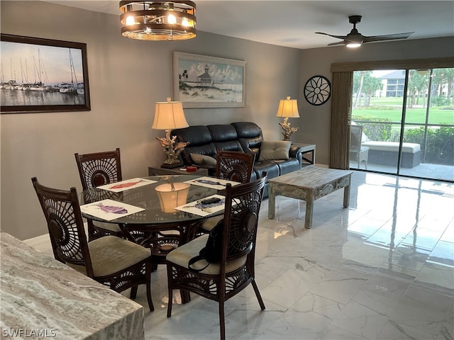 dining area with ceiling fan