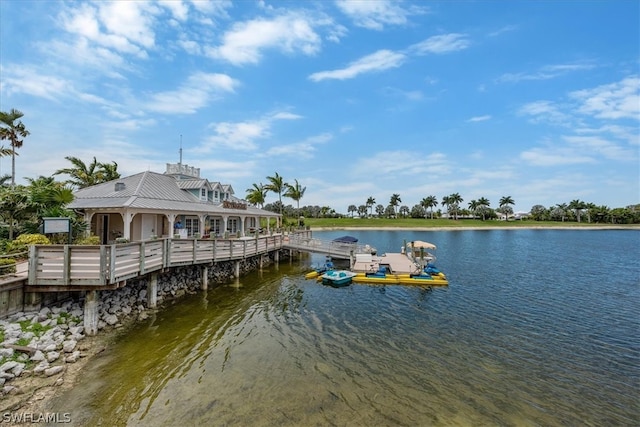 view of dock with a water view