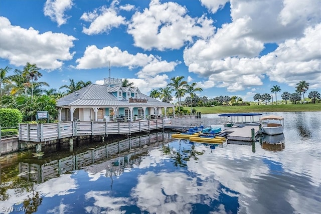 dock area with a water view