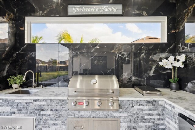 view of patio / terrace with area for grilling, sink, and an outdoor kitchen