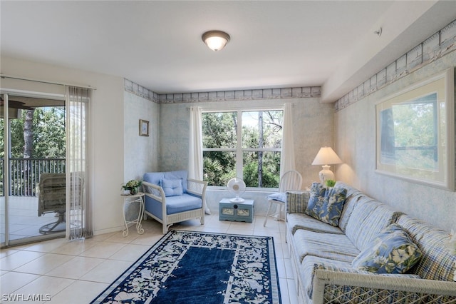 living room with tile flooring