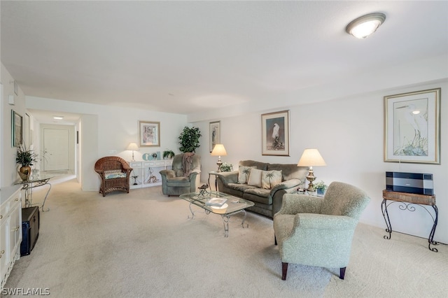 living room featuring light colored carpet