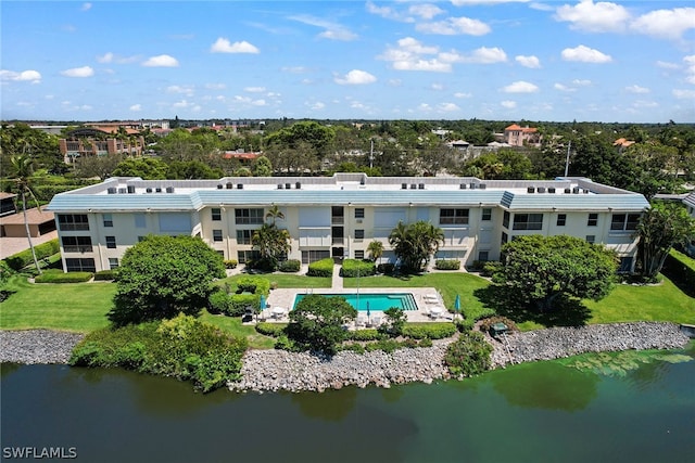 aerial view with a water view