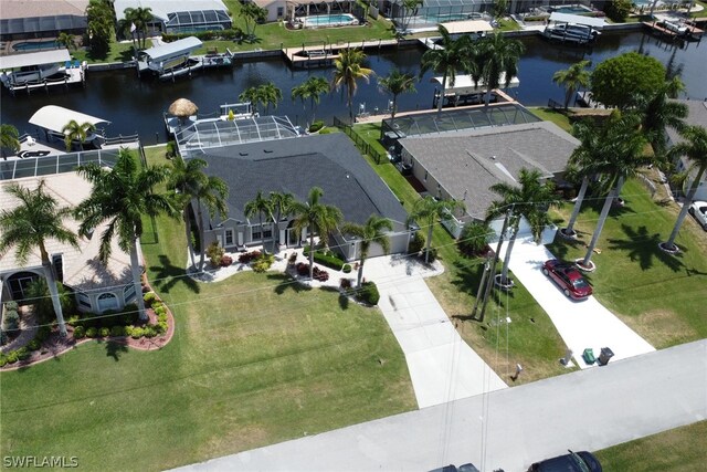 aerial view with a water view