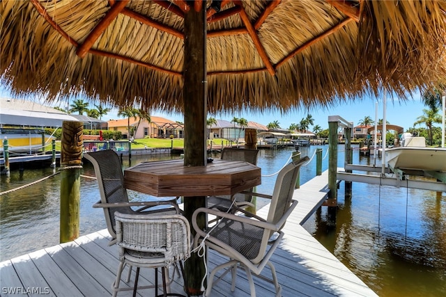 dock area with a water view