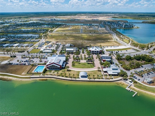 aerial view with a water view