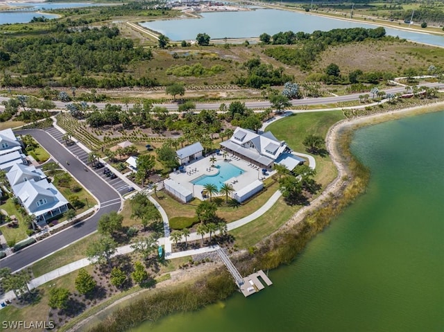 bird's eye view featuring a water view