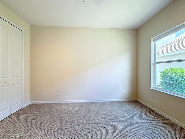 interior space with carpet and ceiling fan