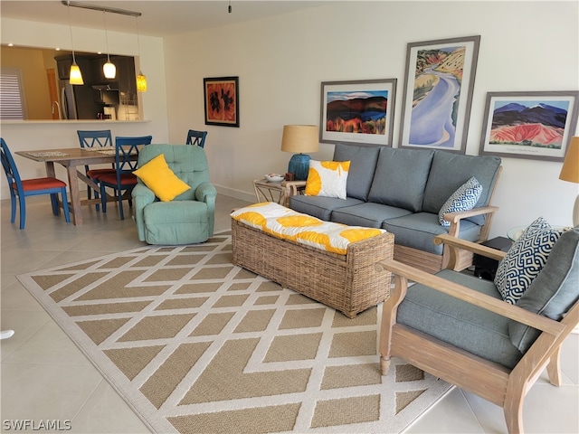 living room featuring tile patterned floors