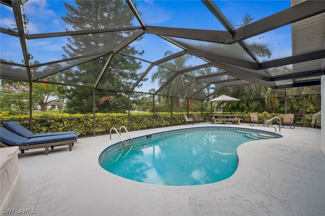 view of pool featuring a patio and a lanai