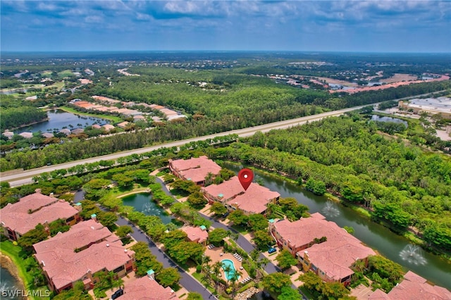 bird's eye view featuring a water view