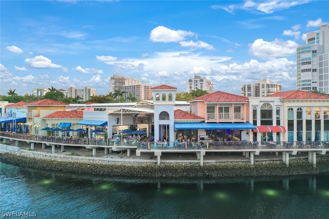 dock area featuring a water view