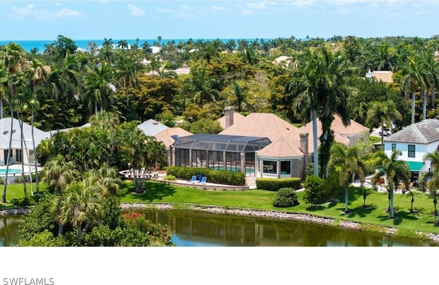 bird's eye view featuring a water view