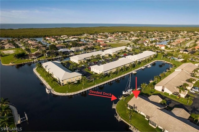 aerial view with a water view