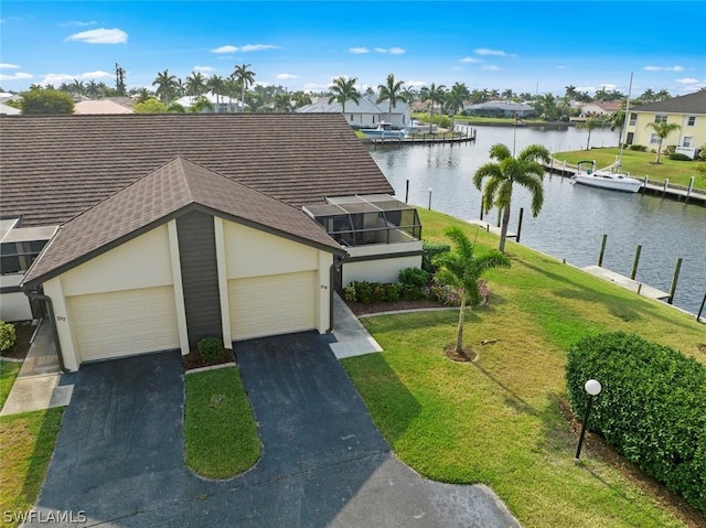 aerial view with a water view