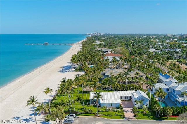 aerial view featuring a beach view and a water view