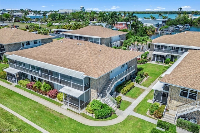 bird's eye view featuring a water view