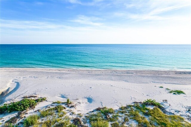 property view of water featuring a beach view