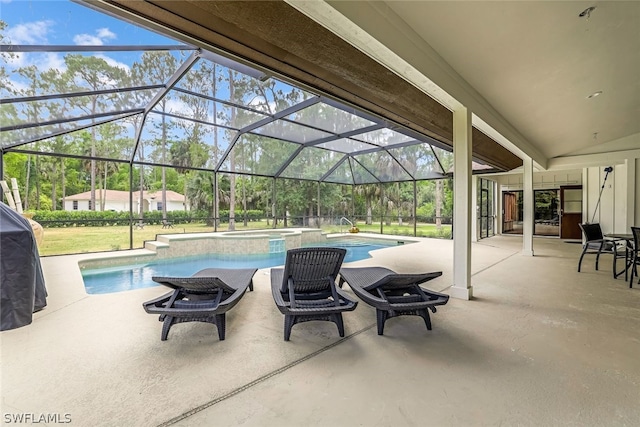 exterior space with lofted ceiling