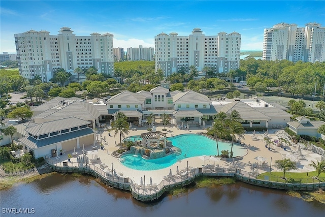 bird's eye view featuring a water view