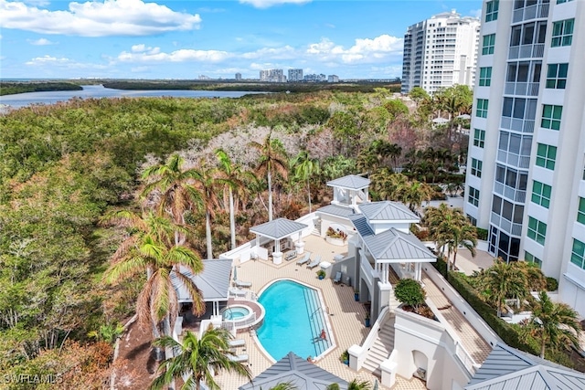 aerial view with a water view