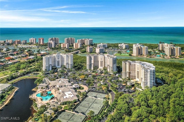 aerial view with a water view