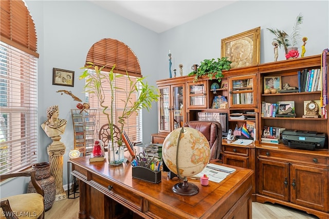 office area with light hardwood / wood-style flooring and a wealth of natural light