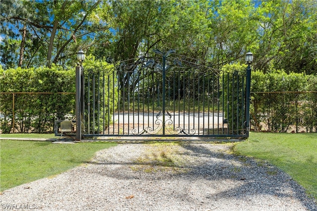 view of gate with a yard