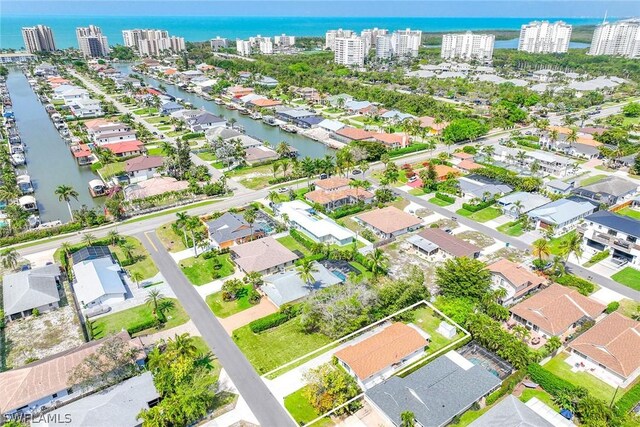 bird's eye view featuring a water view