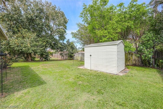 view of yard with a shed