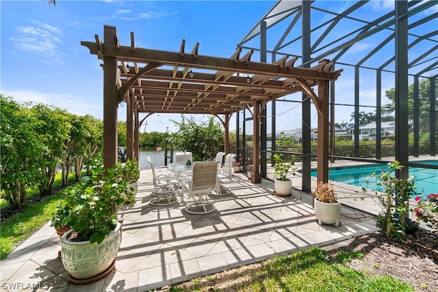 view of patio with a pergola and a lanai