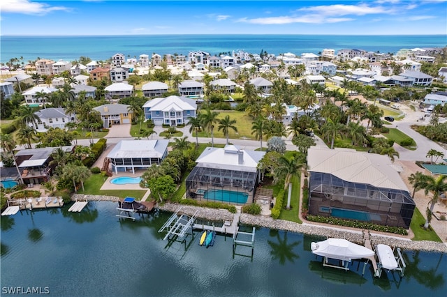 bird's eye view featuring a water view