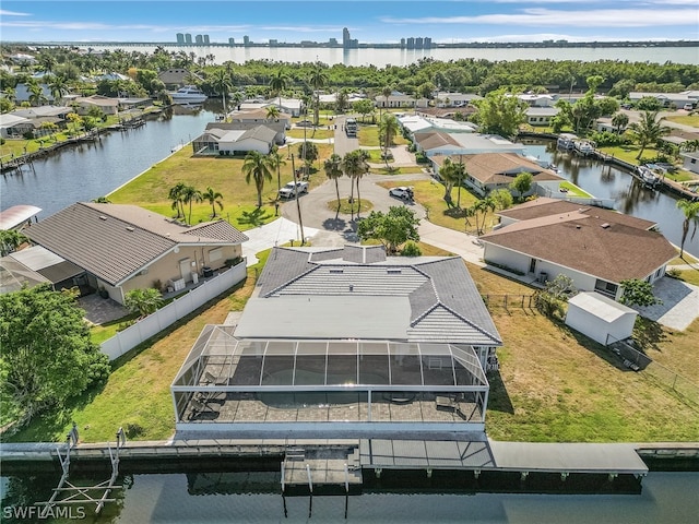 bird's eye view featuring a water view