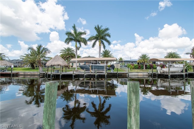 dock area with a water view