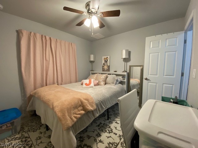 bedroom featuring ceiling fan