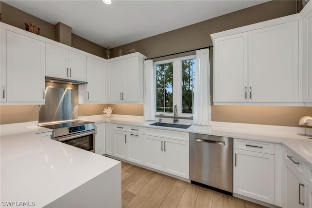 kitchen with white cabinetry, stainless steel appliances, and sink