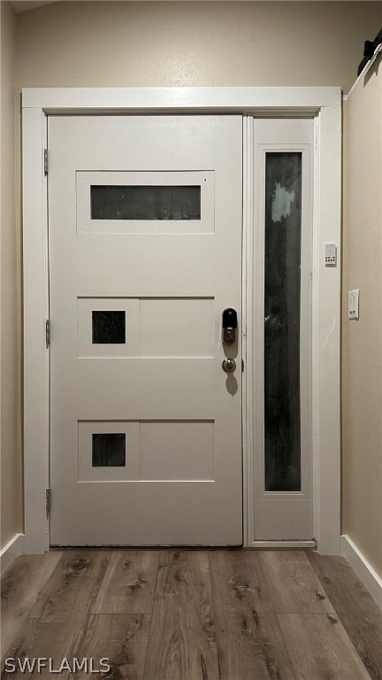 doorway featuring wood-type flooring