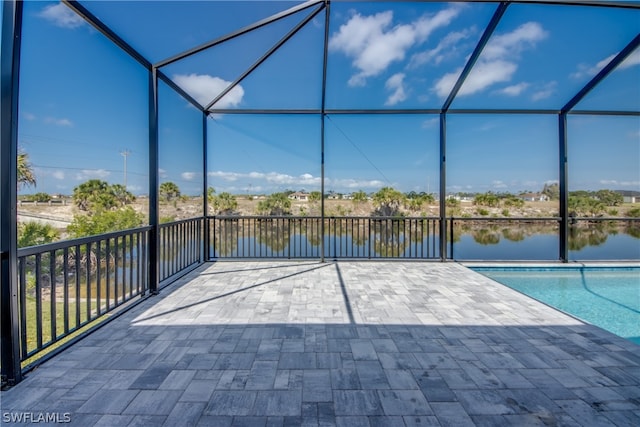 view of pool featuring a patio and a lanai