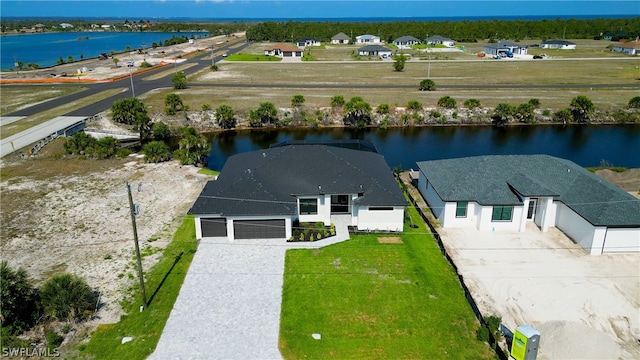 aerial view with a water view