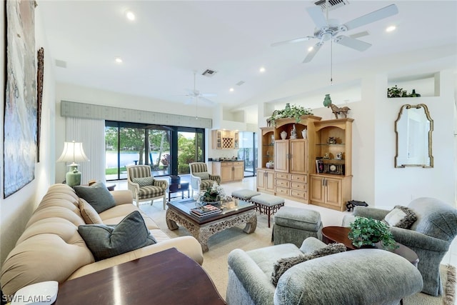 living room featuring ceiling fan