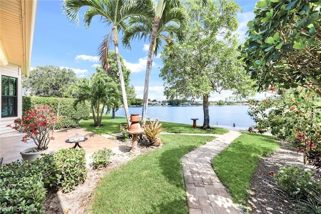 view of yard with a water view