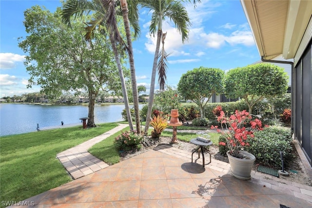 view of patio / terrace with a water view