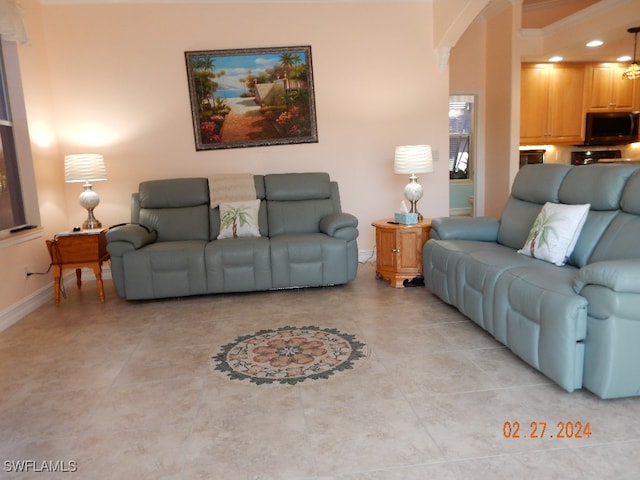 view of tiled living room